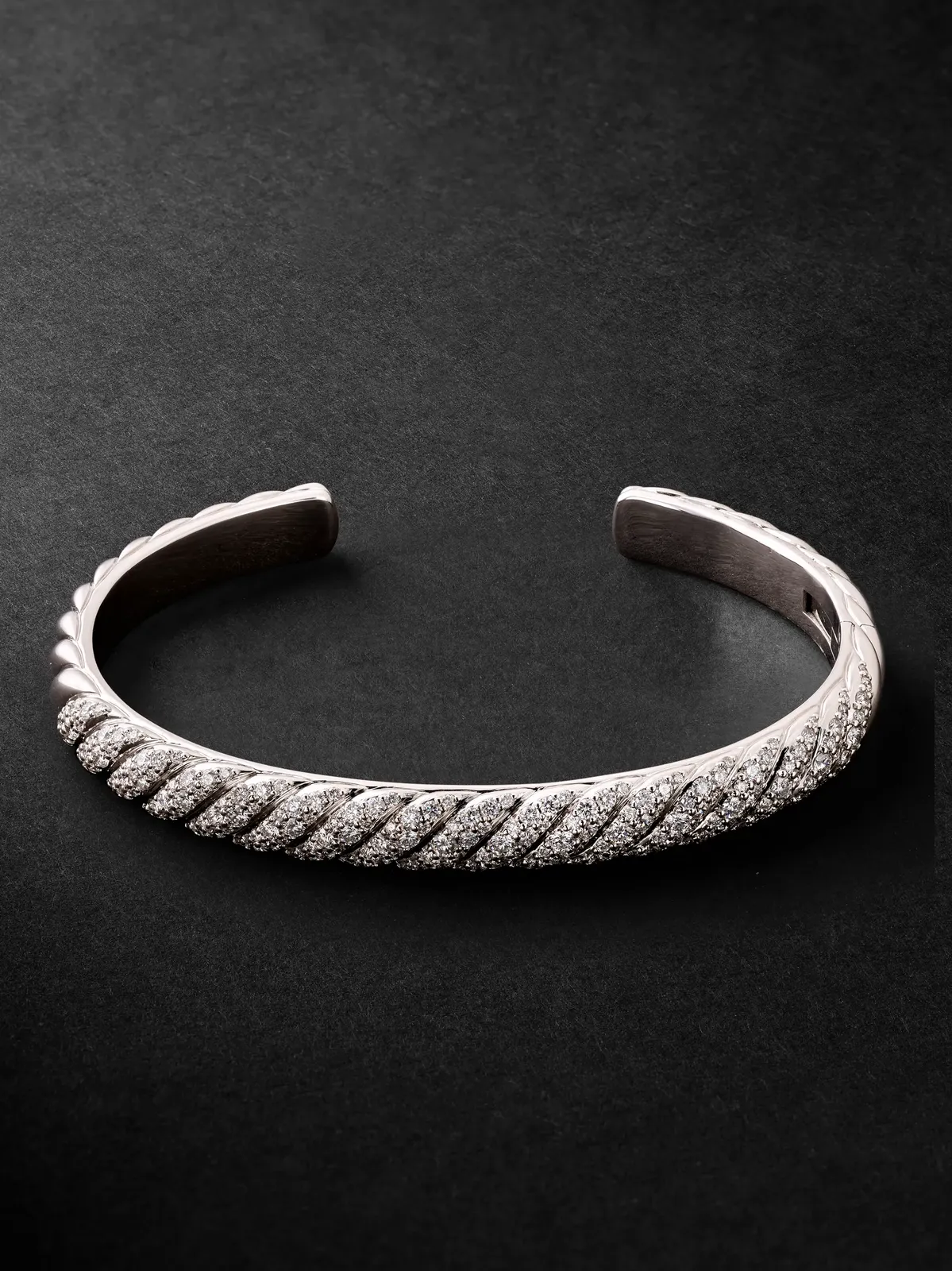 David Yurman Sculpted Cable 18-Karat White Gold Diamond Cuff - Men