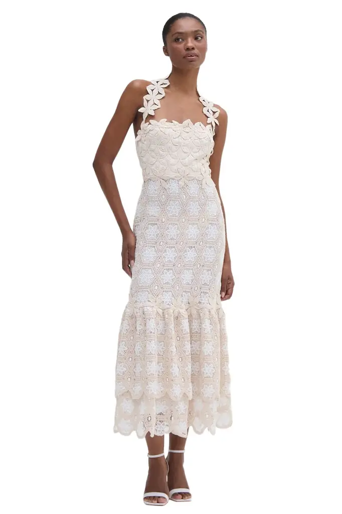 PatBo NATURAL CROCHET MIDI DRESS