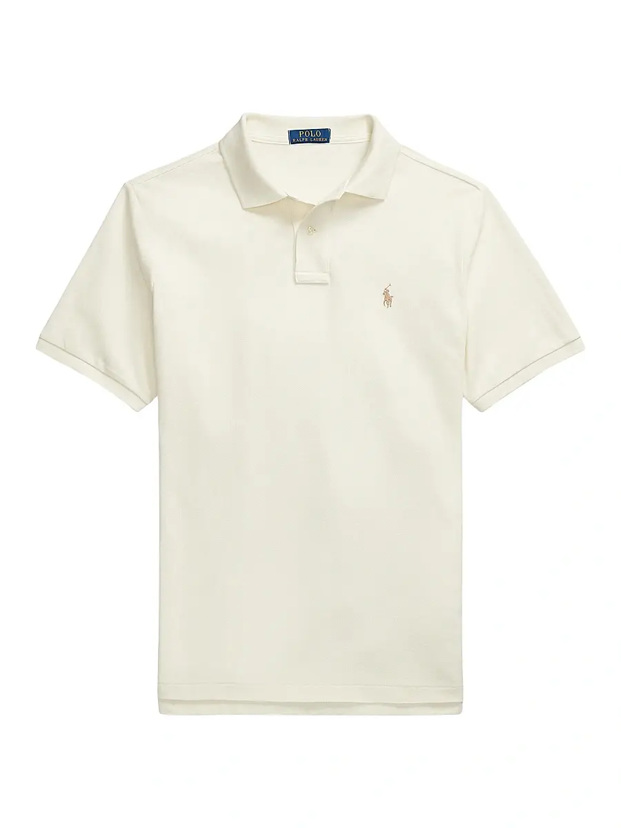 Men's Logo Cotton Mesh Polo Shirt - Parchment Cream