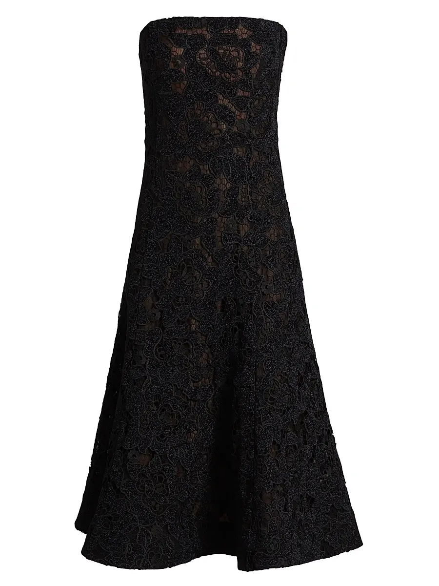 As It May Women's Jules Metallic Lace Bandeau Midi-Dress - Dark Navy | Image 1 As It May Women's Jules Metallic Lace Bandeau Midi-Dress - Dark Navy | Image 1