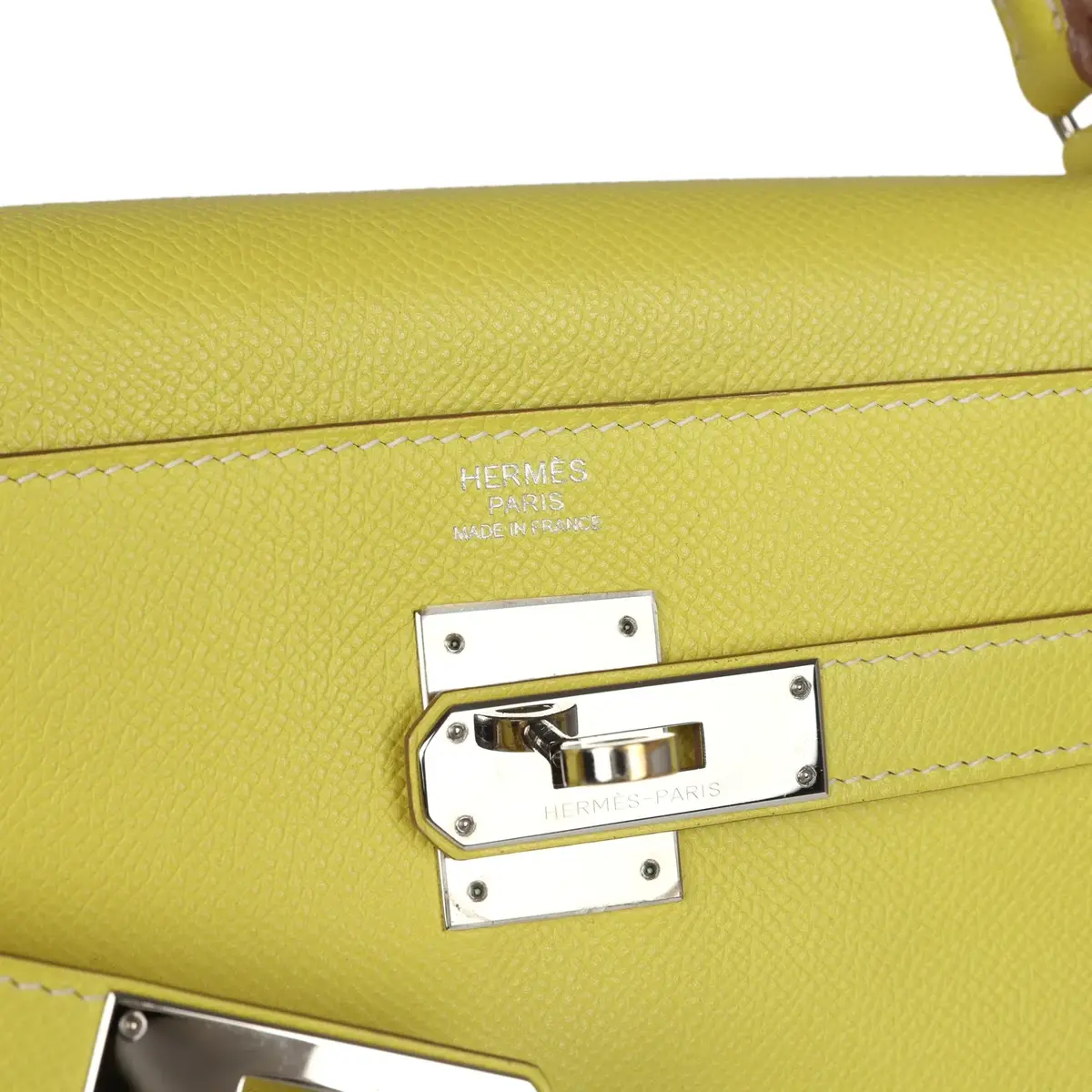 HERMÈS Pre-owned Hermes Kelly Retourne 32 Lime Candy Epsom Palladium Hardware | Thumbnail 7 HERMÈS Pre-owned Hermes Kelly Retourne 32 Lime Candy Epsom Palladium Hardware | Thumbnail 7