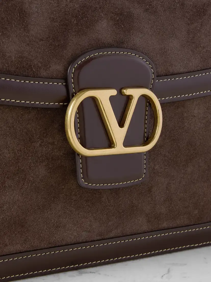 Valentino Garavani 9to5 Leather-trimmed Suede Shoulder Bag | Thumbnail 4 Valentino Garavani 9to5 Leather-trimmed Suede Shoulder Bag | Thumbnail 4