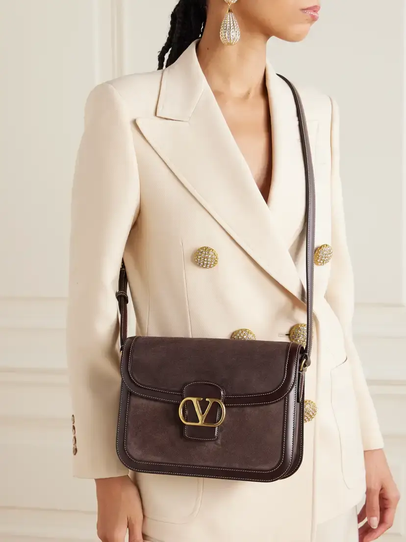 Valentino Garavani 9to5 Leather-trimmed Suede Shoulder Bag | Thumbnail 6 Valentino Garavani 9to5 Leather-trimmed Suede Shoulder Bag | Thumbnail 6