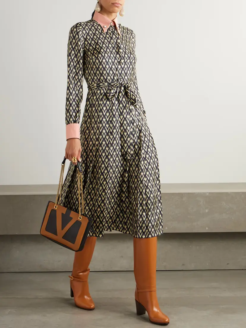 Valentino Garavani Embellished Belted Printed Silk-twill Midi Shirt Dress | Thumbnail 2 Valentino Garavani Embellished Belted Printed Silk-twill Midi Shirt Dress | Thumbnail 2