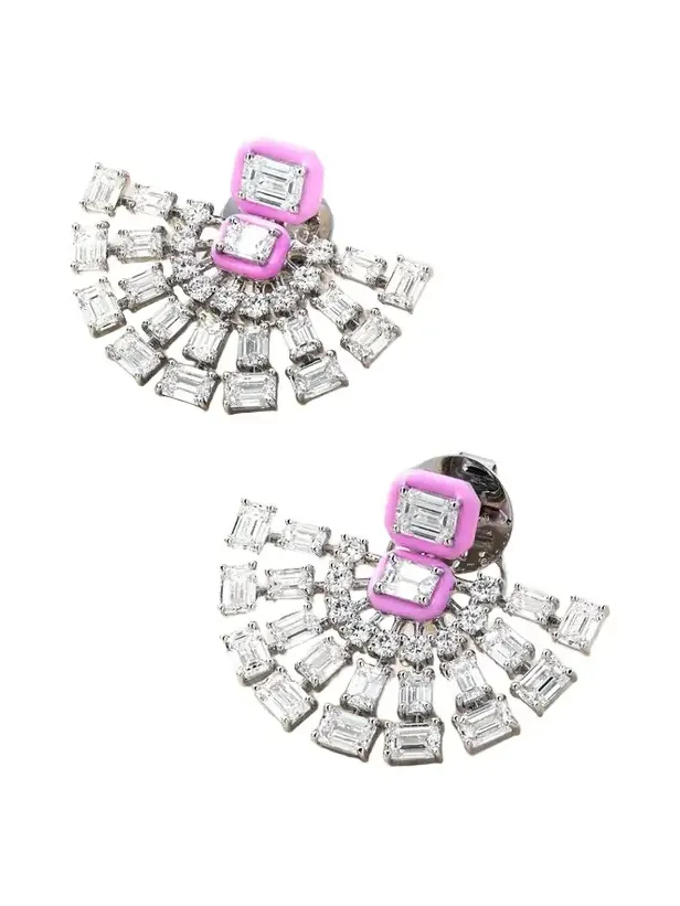 Kamyen Fan 18-karat White Gold, Diamond And Enamel Earrings - Silver