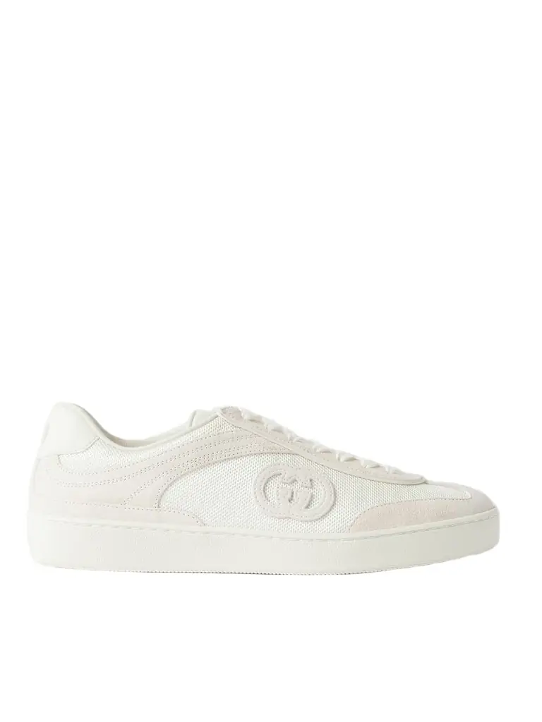 Gucci Leather-trimmed Suede And Mesh Sneakers | Image 1 Gucci Leather-trimmed Suede And Mesh Sneakers | Image 1