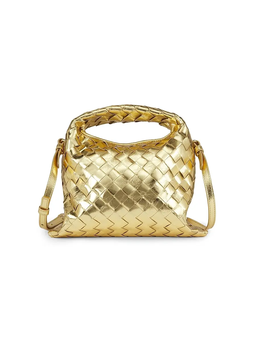 Bottega Veneta Women's Mini Hop Intrecciato Metallic Leather Bag - Gold | Image 1 Bottega Veneta Women's Mini Hop Intrecciato Metallic Leather Bag - Gold | Image 1