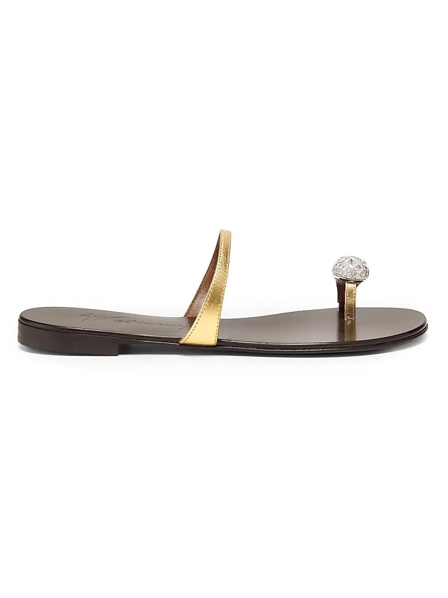 Giuseppe Zanotti Women's 30th Anniversary Crystal-Embellished Toe Ring Metallic Leather Sandals - Brown Gold | Image 1 Giuseppe Zanotti Women's 30th Anniversary Crystal-Embellished Toe Ring Metallic Leather Sandals - Brown Gold | Image 1
