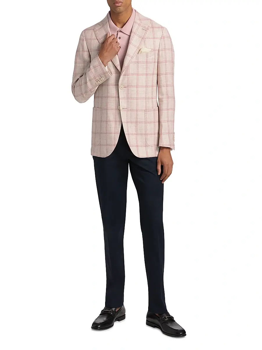 Saks Fifth Avenue Men's COLLECTION Windowpane Check Linen-Wool Single-Breasted Blazer | Thumbnail 2 Saks Fifth Avenue Men's COLLECTION Windowpane Check Linen-Wool Single-Breasted Blazer | Thumbnail 2