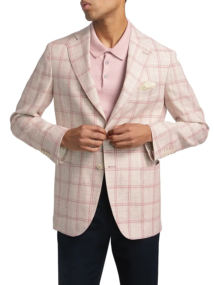 Saks Fifth Avenue Men's COLLECTION Windowpane Check Linen-Wool Single-Breasted Blazer | Thumbnail 3 Saks Fifth Avenue Men's COLLECTION Windowpane Check Linen-Wool Single-Breasted Blazer | Thumbnail 3