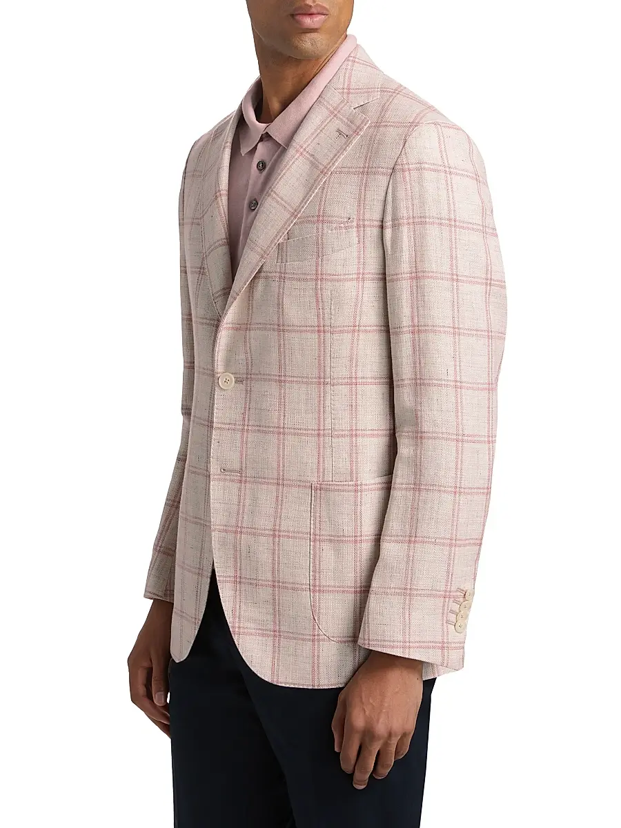 Saks Fifth Avenue Men's COLLECTION Windowpane Check Linen-Wool Single-Breasted Blazer | Thumbnail 4 Saks Fifth Avenue Men's COLLECTION Windowpane Check Linen-Wool Single-Breasted Blazer | Thumbnail 4
