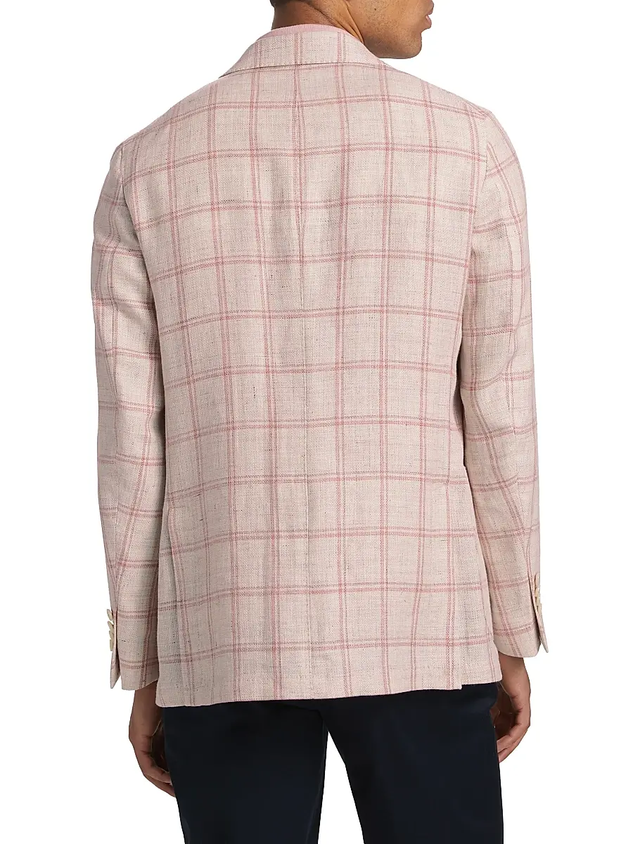 Saks Fifth Avenue Men's COLLECTION Windowpane Check Linen-Wool Single-Breasted Blazer | Thumbnail 5 Saks Fifth Avenue Men's COLLECTION Windowpane Check Linen-Wool Single-Breasted Blazer | Thumbnail 5