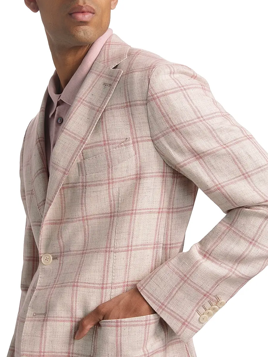 Saks Fifth Avenue Men's COLLECTION Windowpane Check Linen-Wool Single-Breasted Blazer | Thumbnail 6 Saks Fifth Avenue Men's COLLECTION Windowpane Check Linen-Wool Single-Breasted Blazer | Thumbnail 6