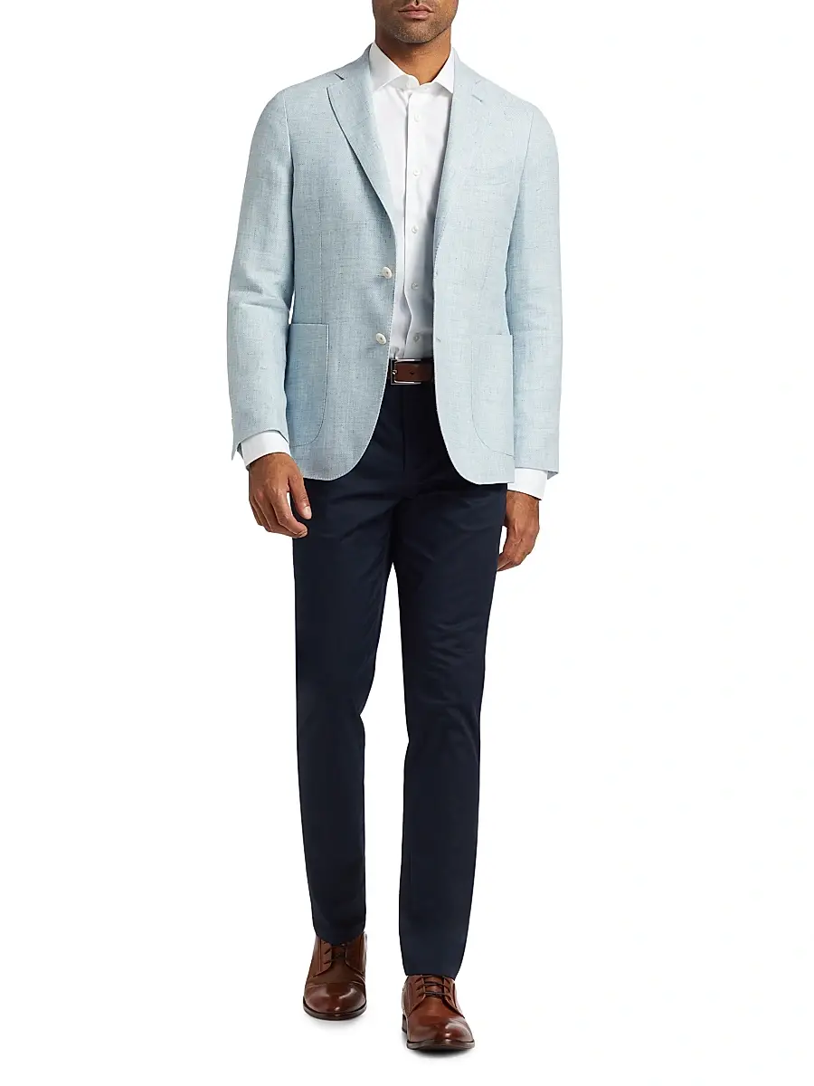 Saks Fifth Avenue Men's Linen & Wool Single-Breasted Blazer - Light Blue | Thumbnail 2 Saks Fifth Avenue Men's Linen & Wool Single-Breasted Blazer - Light Blue | Thumbnail 2