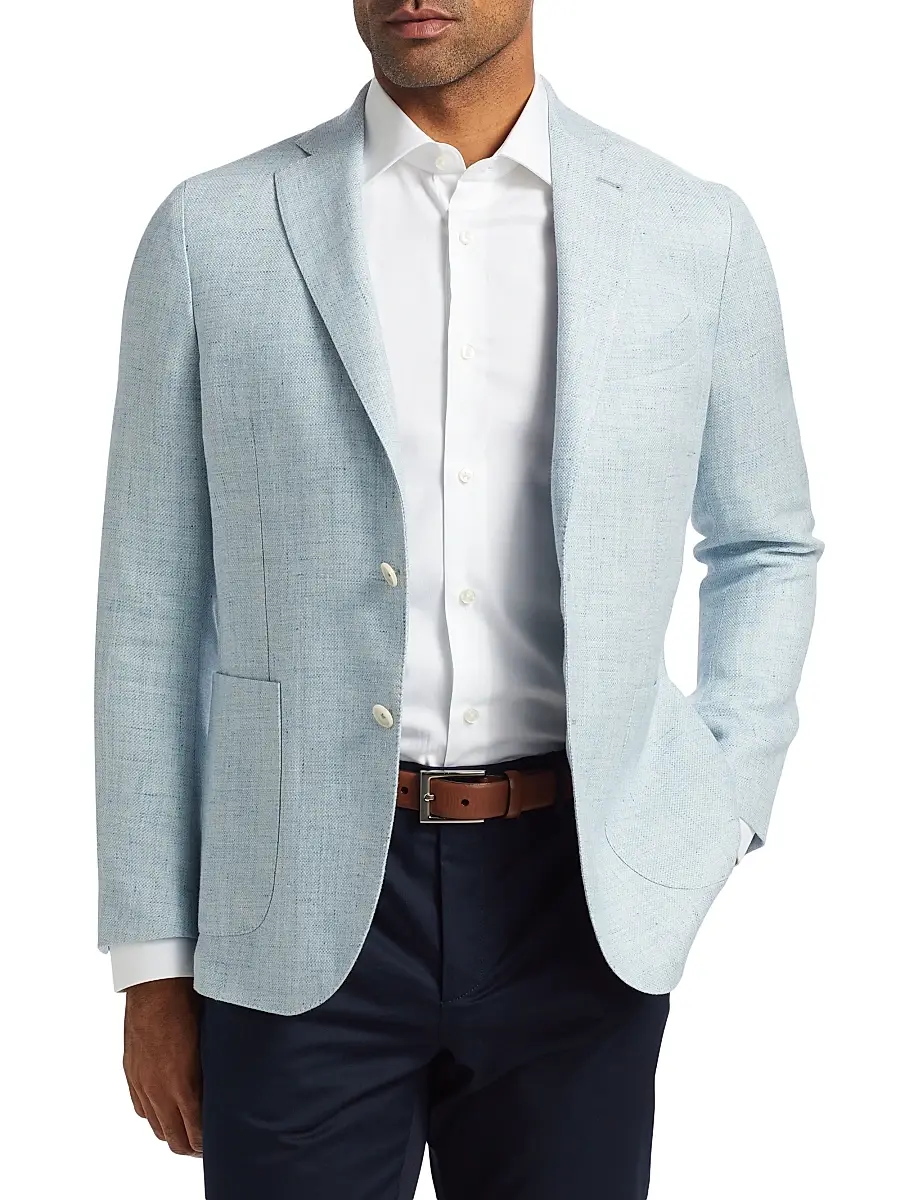 Saks Fifth Avenue Men's Linen & Wool Single-Breasted Blazer - Light Blue | Thumbnail 3 Saks Fifth Avenue Men's Linen & Wool Single-Breasted Blazer - Light Blue | Thumbnail 3