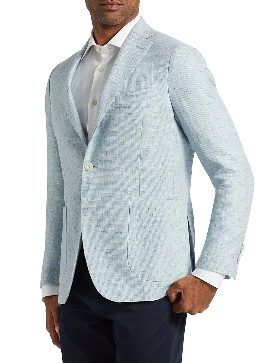 Saks Fifth Avenue Men's Linen & Wool Single-Breasted Blazer - Light Blue | Thumbnail 4 Saks Fifth Avenue Men's Linen & Wool Single-Breasted Blazer - Light Blue | Thumbnail 4