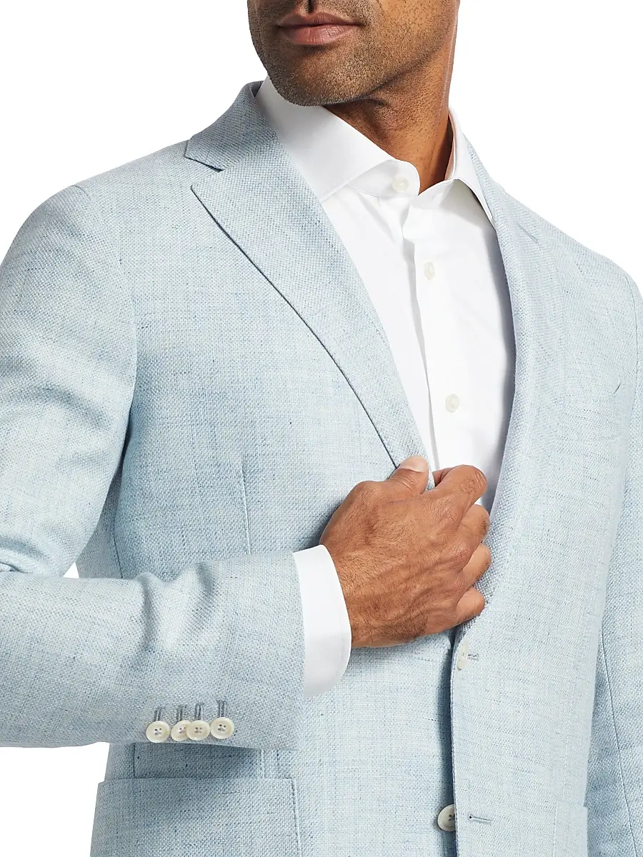 Saks Fifth Avenue Men's Linen & Wool Single-Breasted Blazer - Light Blue | Thumbnail 6 Saks Fifth Avenue Men's Linen & Wool Single-Breasted Blazer - Light Blue | Thumbnail 6