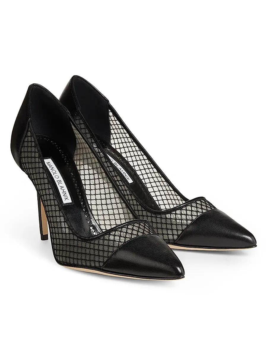 Manolo Blahnik Women's Capcour 90MM Leather & Mesh Pumps - Black | Thumbnail 2 Manolo Blahnik Women's Capcour 90MM Leather & Mesh Pumps - Black | Thumbnail 2