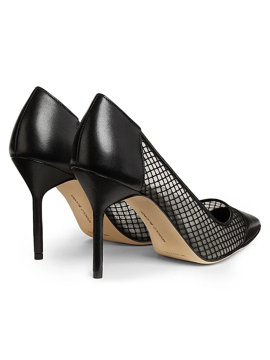 Manolo Blahnik Women's Capcour 90MM Leather & Mesh Pumps - Black | Thumbnail 3 Manolo Blahnik Women's Capcour 90MM Leather & Mesh Pumps - Black | Thumbnail 3