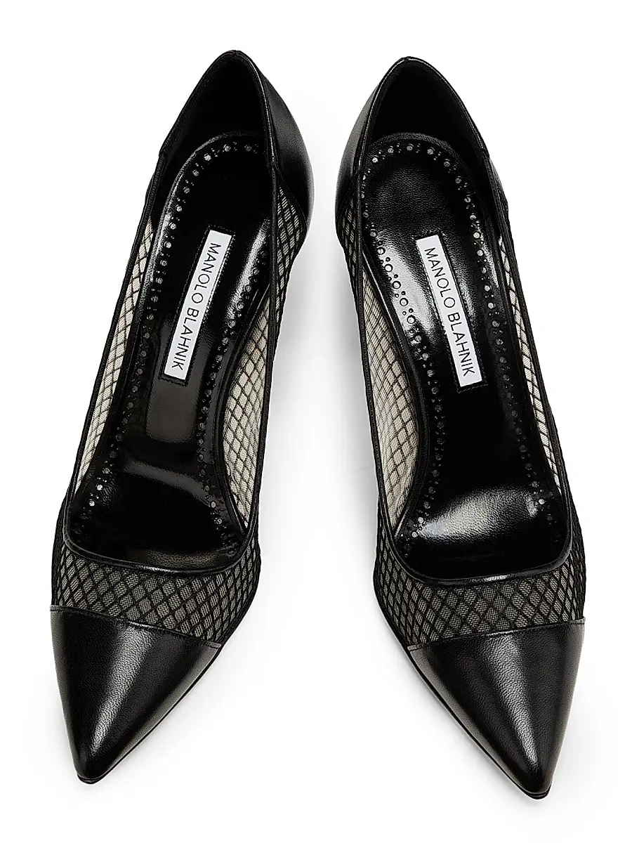 Manolo Blahnik Women's Capcour 90MM Leather & Mesh Pumps - Black | Thumbnail 4 Manolo Blahnik Women's Capcour 90MM Leather & Mesh Pumps - Black | Thumbnail 4