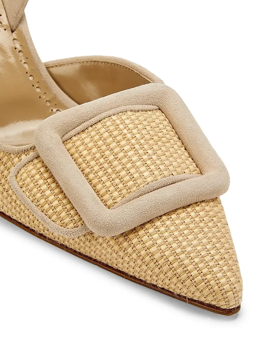 Manolo Blahnik Women's Mayslibi 70MM Raffia & Leather Slingback Pumps - Dark Cream - Size 7.5 | Thumbnail 4 Manolo Blahnik Women's Mayslibi 70MM Raffia & Leather Slingback Pumps - Dark Cream - Size 7.5 | Thumbnail 4