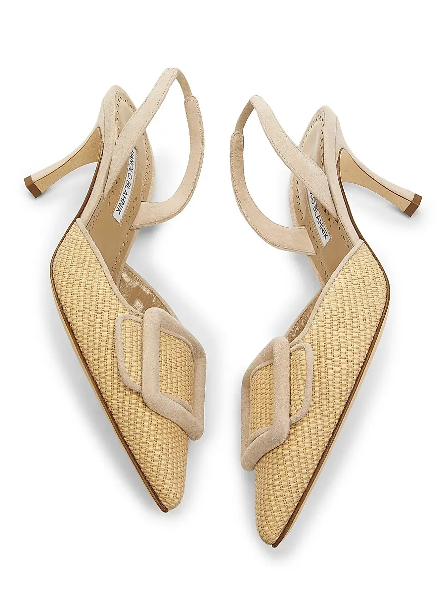 Manolo Blahnik Women's Mayslibi 70MM Raffia & Leather Slingback Pumps - Dark Cream - Size 7.5 | Thumbnail 5 Manolo Blahnik Women's Mayslibi 70MM Raffia & Leather Slingback Pumps - Dark Cream - Size 7.5 | Thumbnail 5