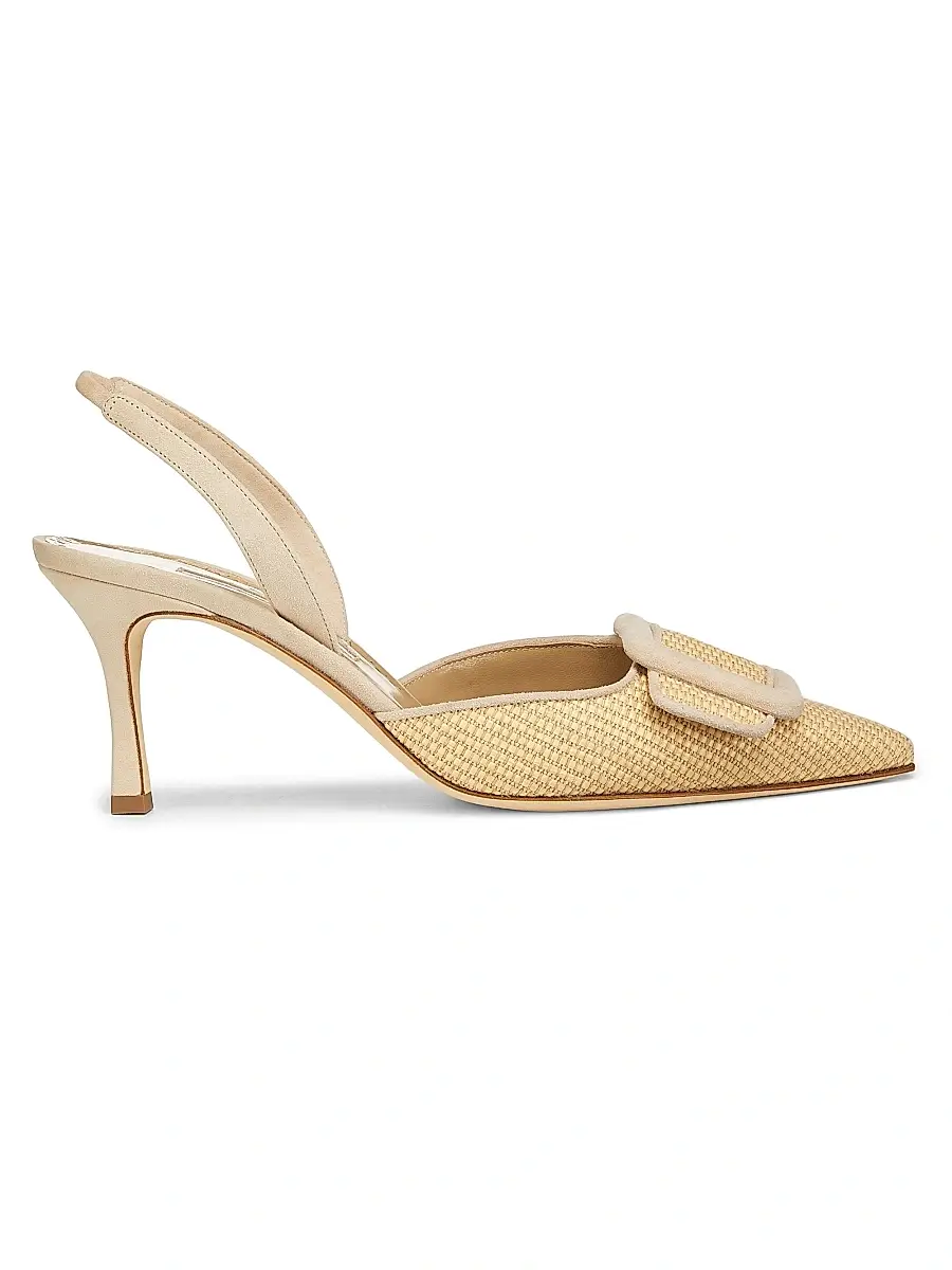 Women's Mayslibi 70MM Raffia & Leather Slingback Pumps - Dark Cream - Size 7.5 Women's Mayslibi 70MM Raffia & Leather Slingback Pumps - Dark Cream - Size 7.5