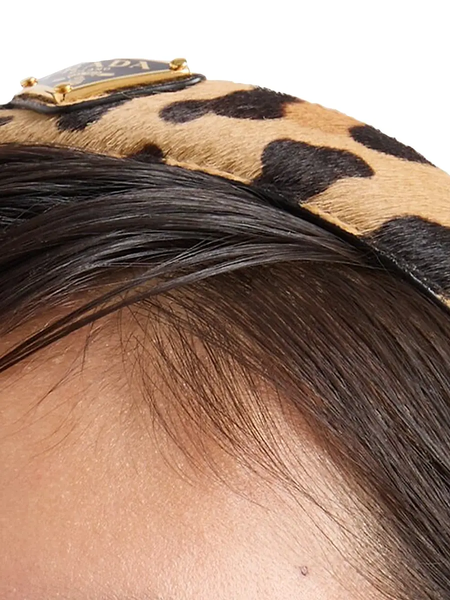 Prada Women's Printed Leather Headband - Beige Khaki | Thumbnail 2 Prada Women's Printed Leather Headband - Beige Khaki | Thumbnail 2