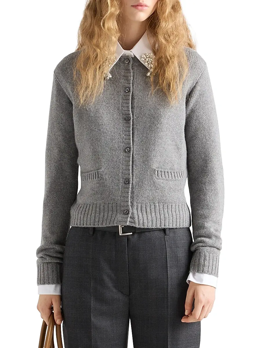 Prada Women's Re-Cashmere Cardigan - Grey | Thumbnail 2 Prada Women's Re-Cashmere Cardigan - Grey | Thumbnail 2