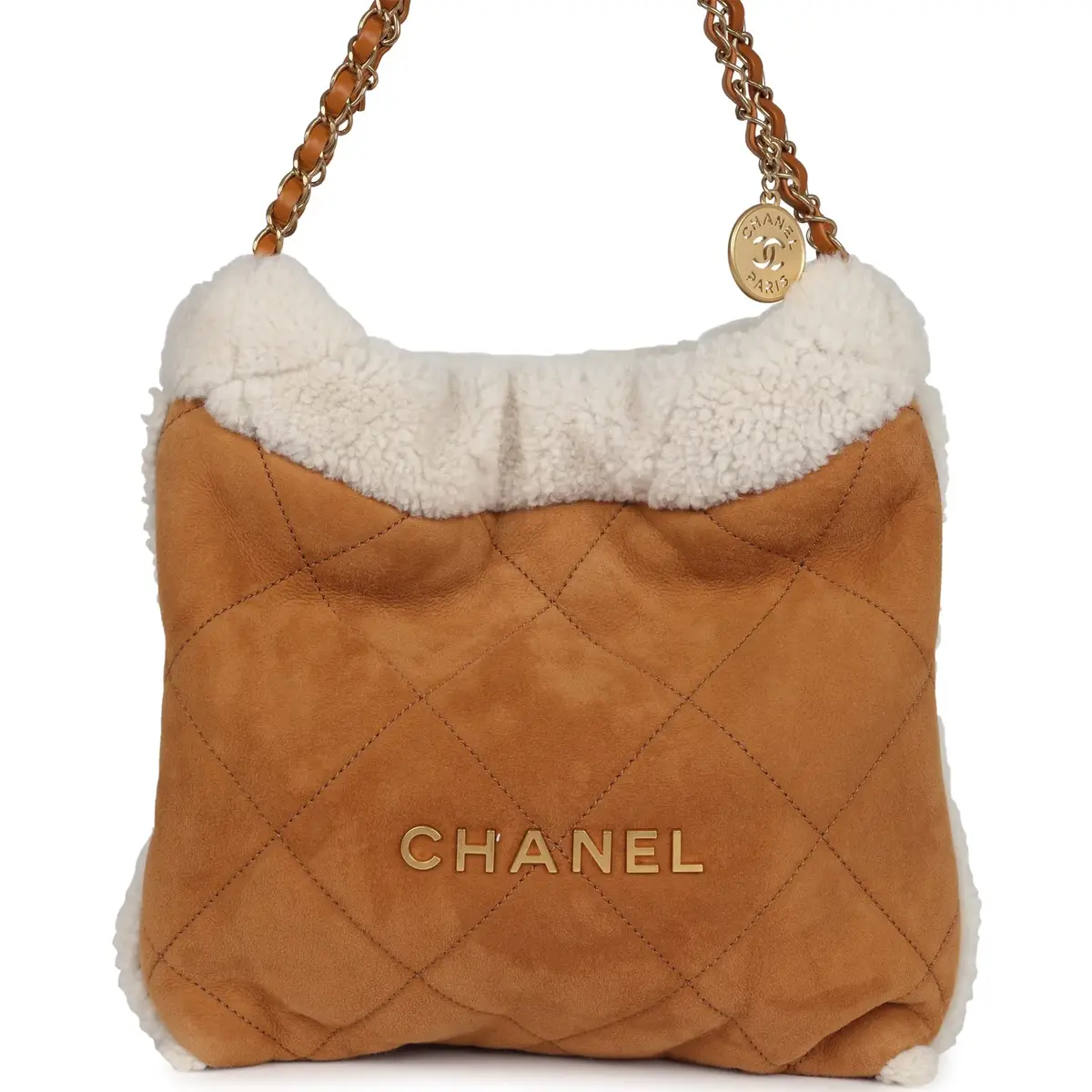 Chanel Chanel Small 22 Bag Tan/White Suede/Shearling Gold Hardware | Thumbnail 2 Chanel Chanel Small 22 Bag Tan/White Suede/Shearling Gold Hardware | Thumbnail 2