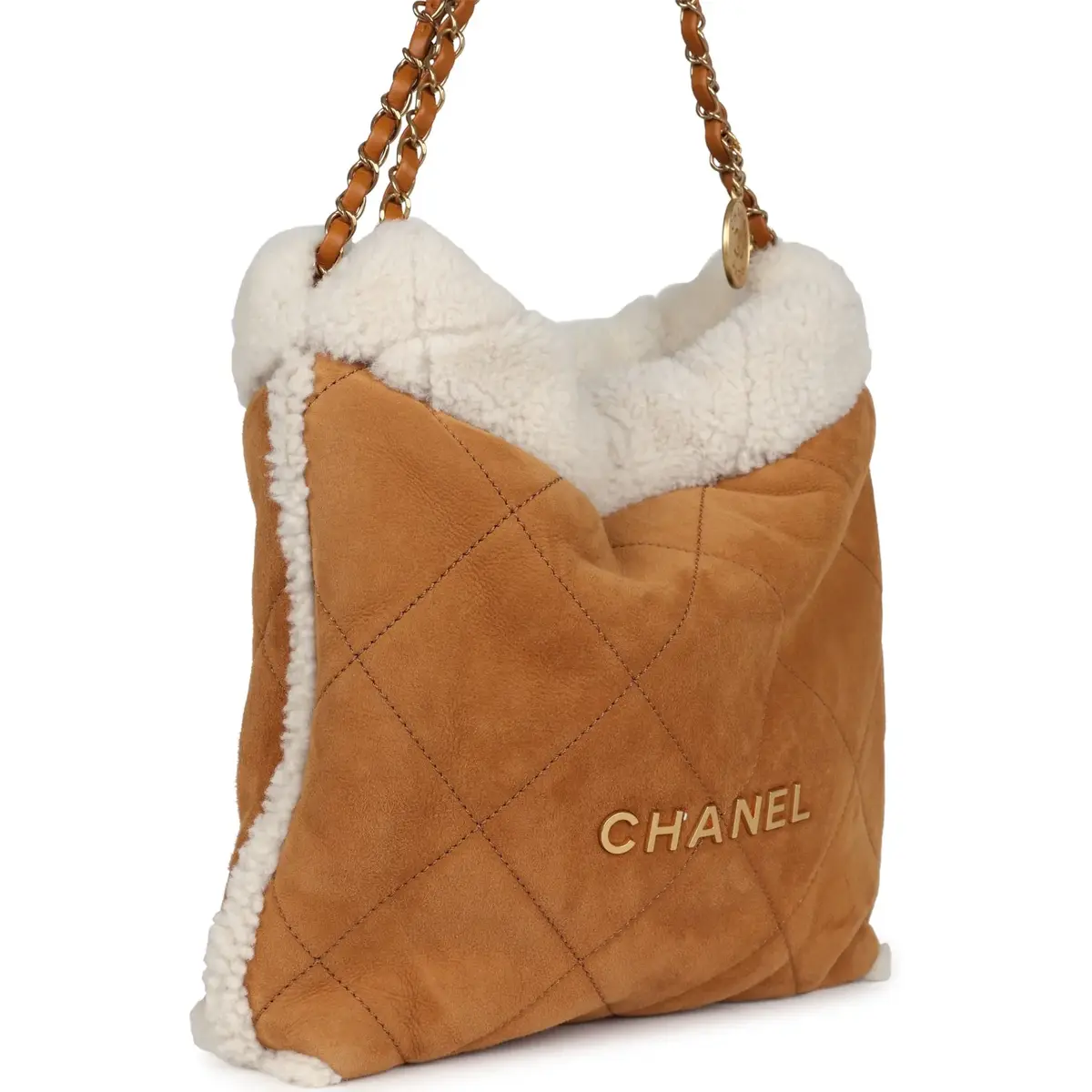 Chanel Chanel Small 22 Bag Tan/White Suede/Shearling Gold Hardware | Thumbnail 3 Chanel Chanel Small 22 Bag Tan/White Suede/Shearling Gold Hardware | Thumbnail 3