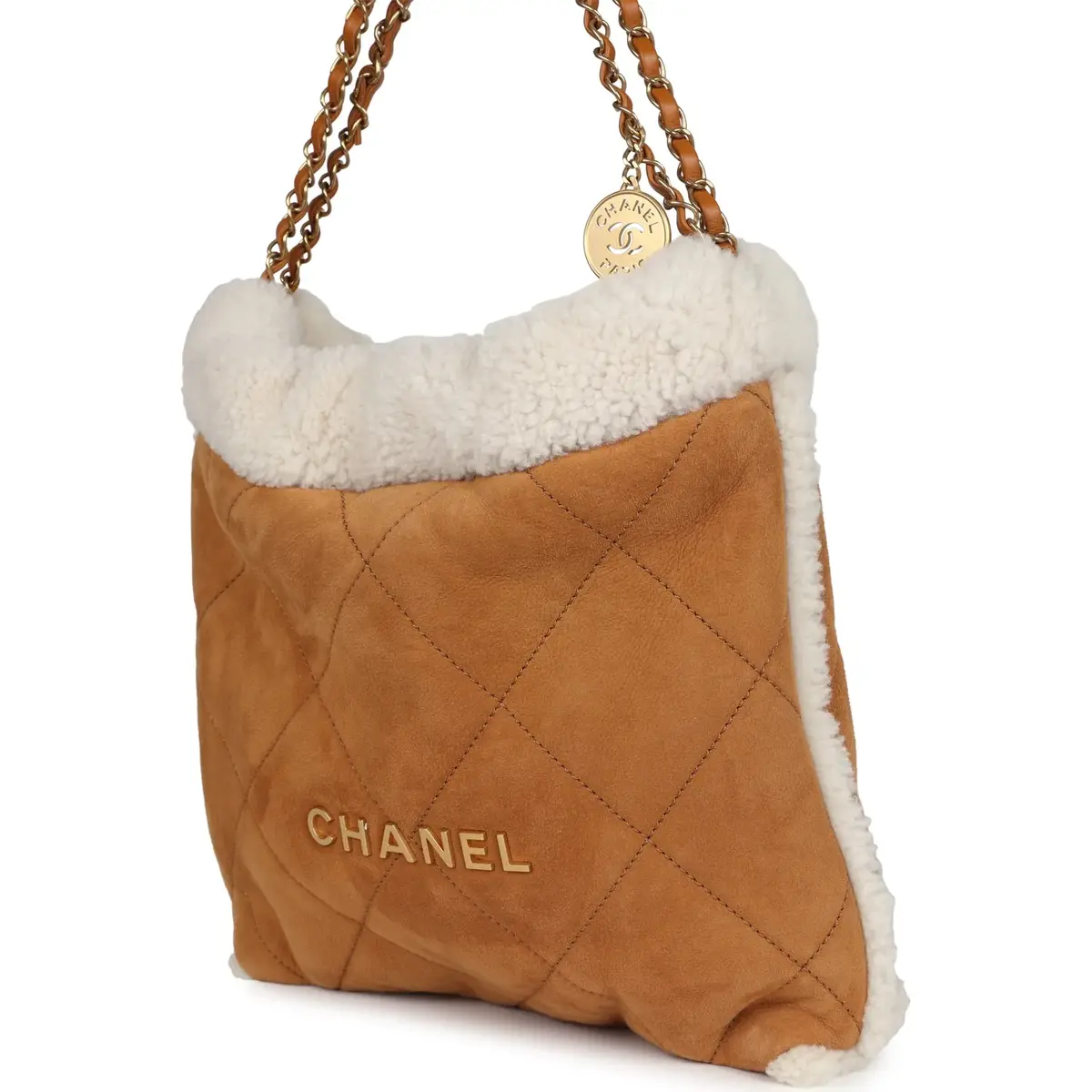 Chanel Chanel Small 22 Bag Tan/White Suede/Shearling Gold Hardware | Thumbnail 4 Chanel Chanel Small 22 Bag Tan/White Suede/Shearling Gold Hardware | Thumbnail 4