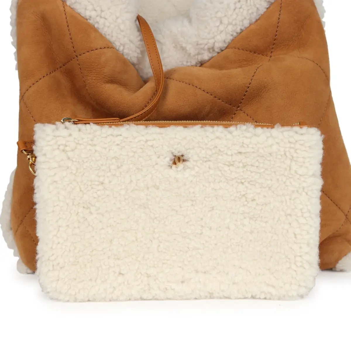 Chanel Chanel Small 22 Bag Tan/White Suede/Shearling Gold Hardware | Thumbnail 9 Chanel Chanel Small 22 Bag Tan/White Suede/Shearling Gold Hardware | Thumbnail 9