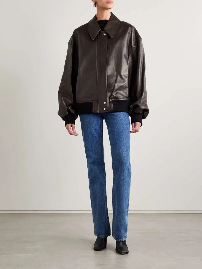 Khaite Shelman Leather Bomber Jacket | Thumbnail 2 Khaite Shelman Leather Bomber Jacket | Thumbnail 2