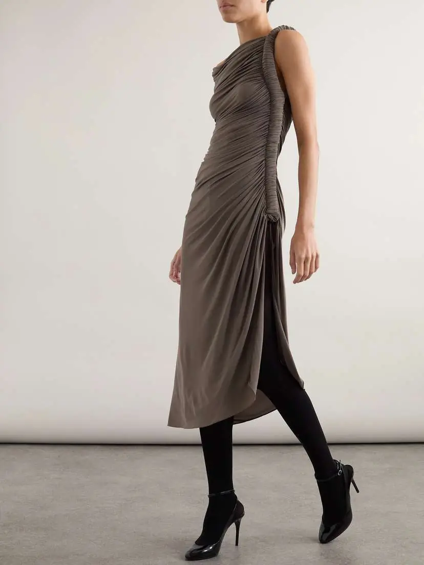 Alaïa One-shoulder Draped Stretch-jersey Midi Dress | Thumbnail 2 Alaïa One-shoulder Draped Stretch-jersey Midi Dress | Thumbnail 2