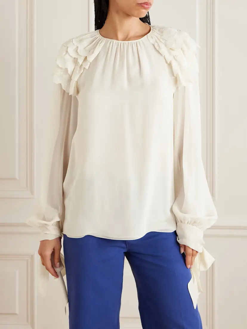 Chloé Ruffled Broderie Anglaise-trimmed Silk-georgette Blouse | Thumbnail 3