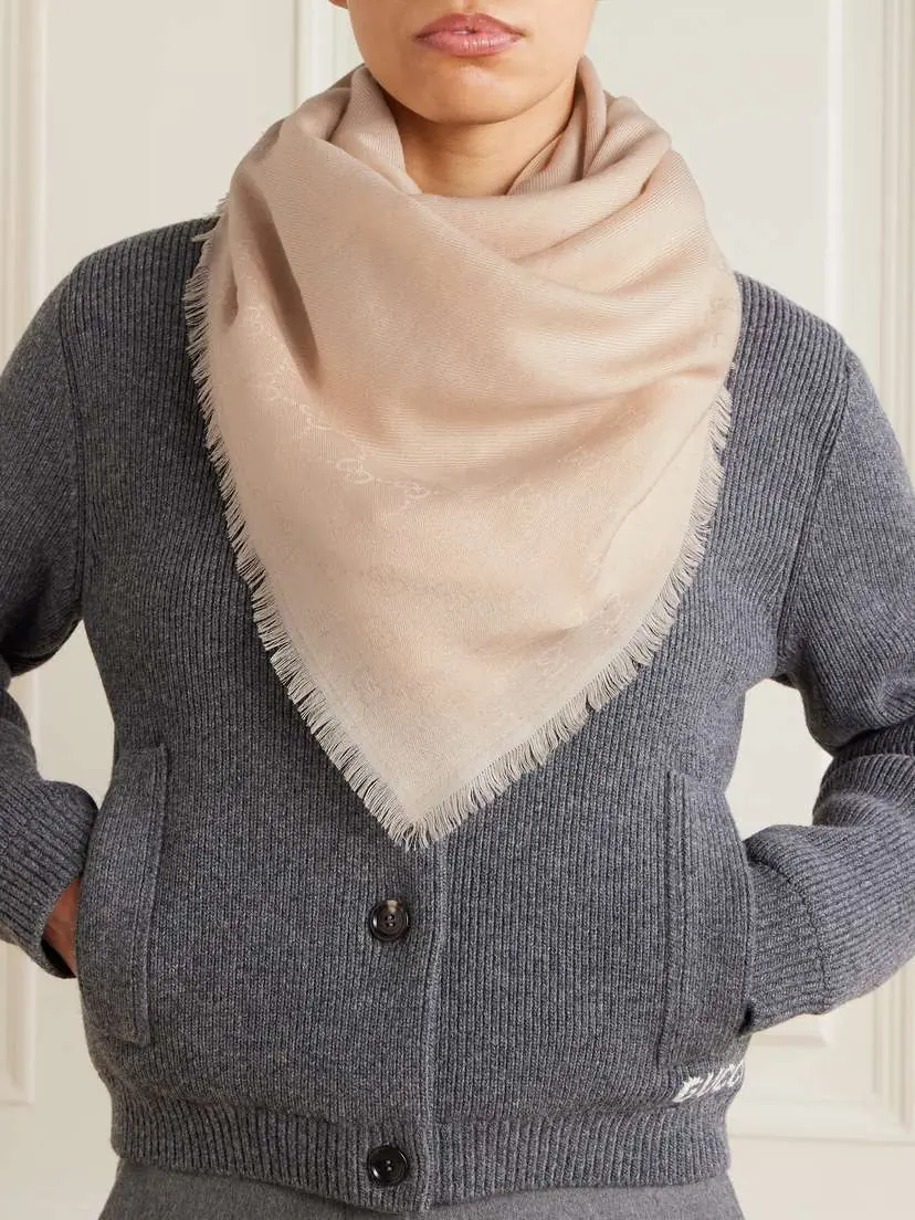 Gucci Frayed Wool And Silk-blend Jacquard Scarf | Thumbnail 2