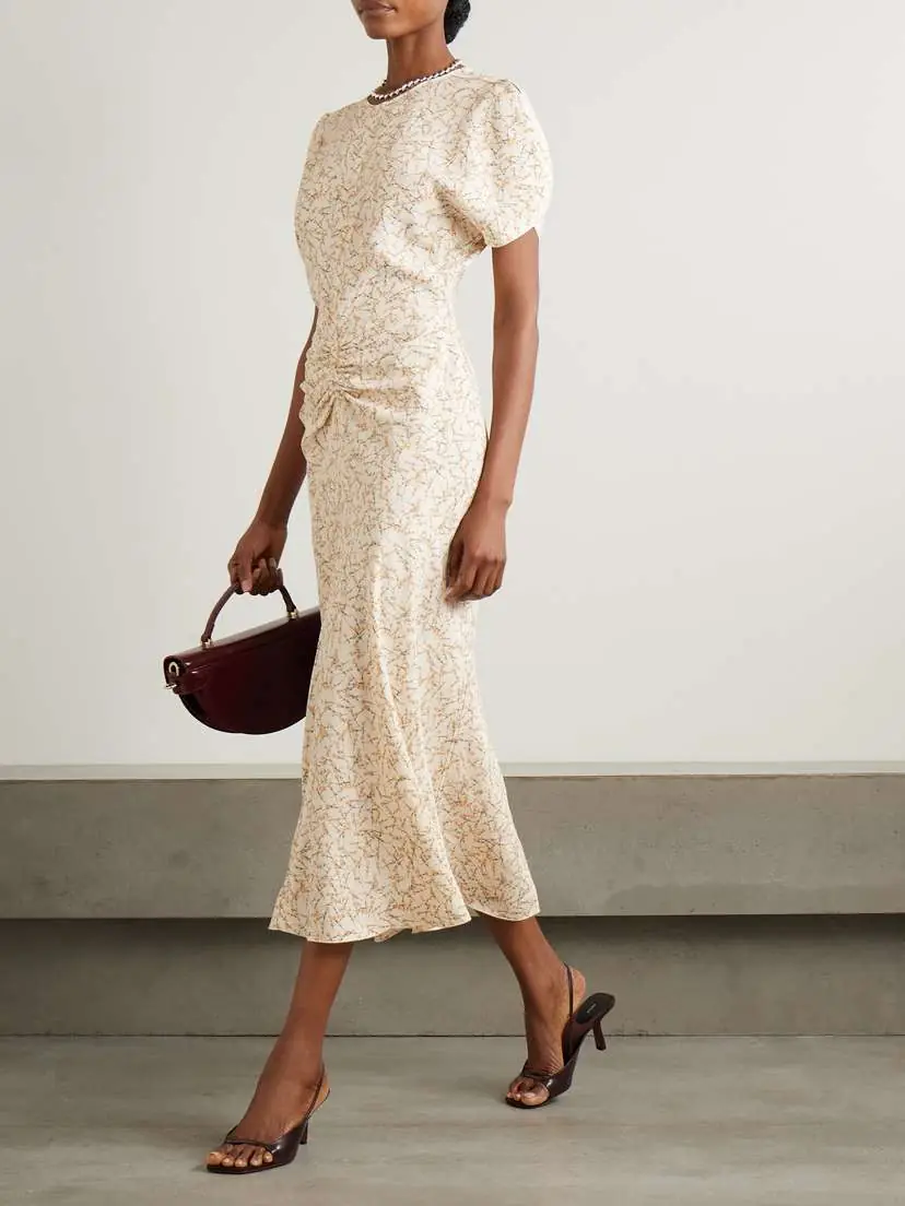 Victoria Beckham Gathered Floral-print Voile Midi Dress | Thumbnail 2