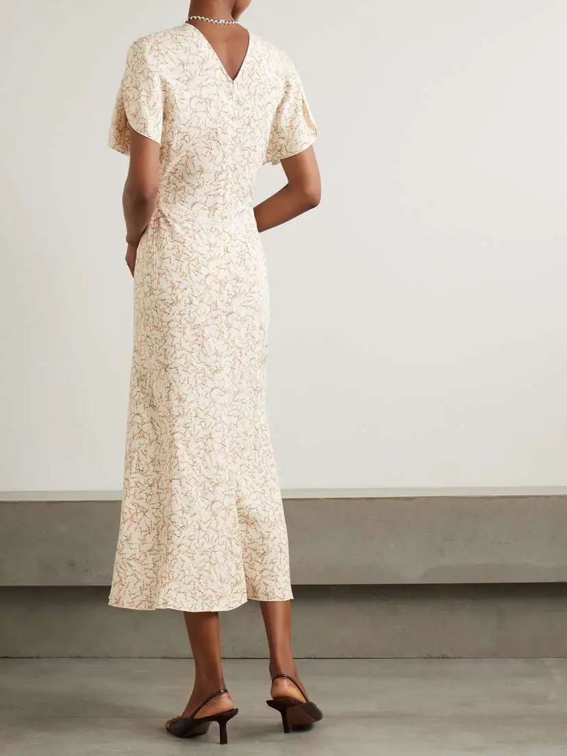 Victoria Beckham Gathered Floral-print Voile Midi Dress | Thumbnail 3