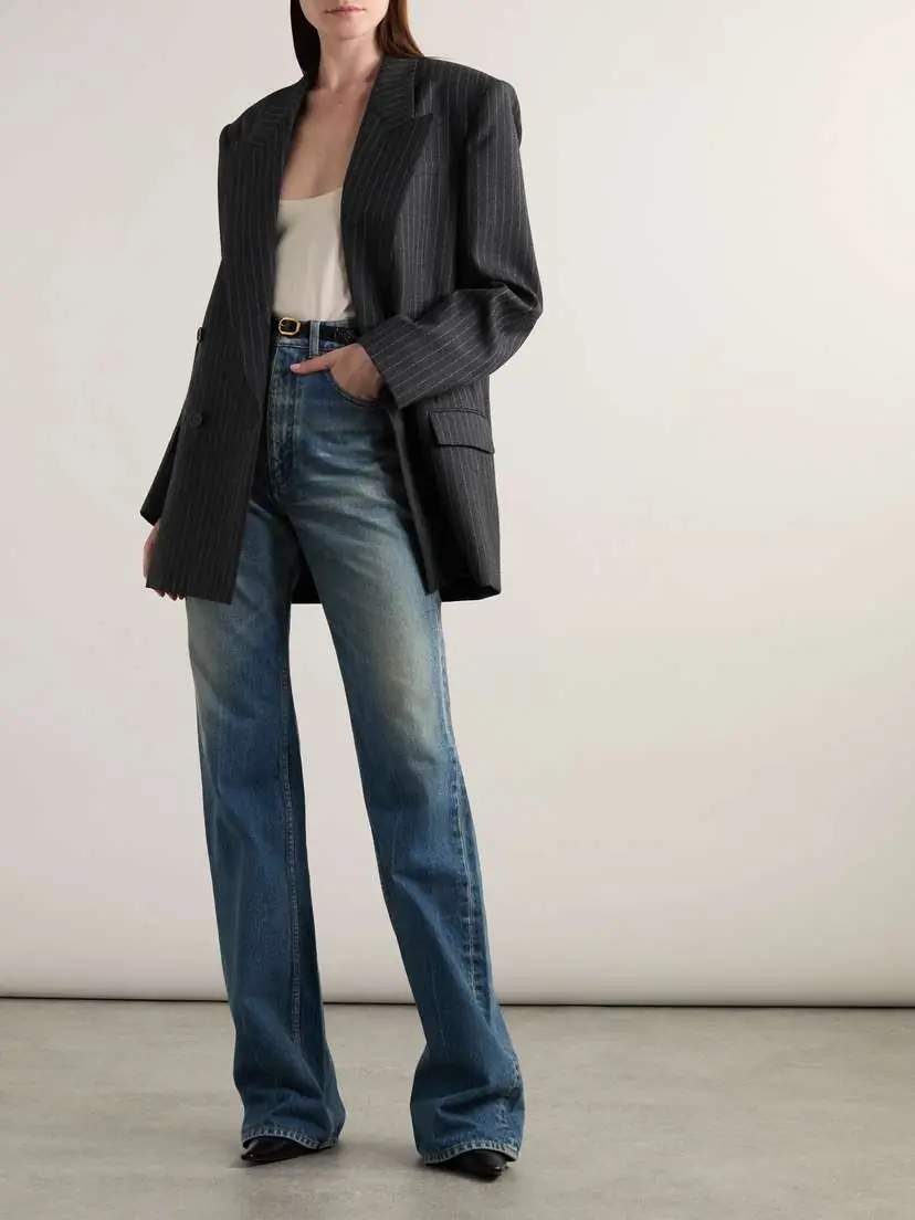 Saint Laurent Oversized Double-breasted Pinstriped Wool-flannel Blazer | Thumbnail 2 Saint Laurent Oversized Double-breasted Pinstriped Wool-flannel Blazer | Thumbnail 2