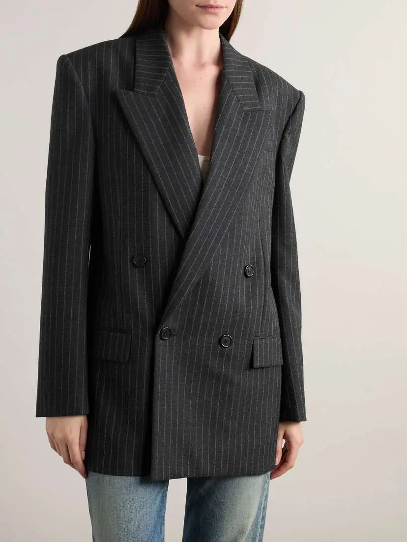 Saint Laurent Oversized Double-breasted Pinstriped Wool-flannel Blazer | Thumbnail 3 Saint Laurent Oversized Double-breasted Pinstriped Wool-flannel Blazer | Thumbnail 3