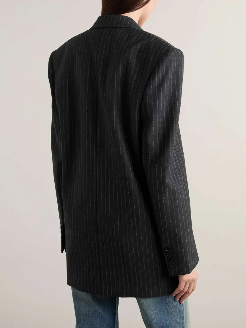Saint Laurent Oversized Double-breasted Pinstriped Wool-flannel Blazer | Thumbnail 4 Saint Laurent Oversized Double-breasted Pinstriped Wool-flannel Blazer | Thumbnail 4