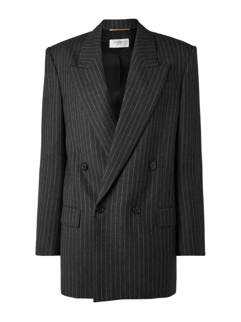 Saint Laurent Oversized Double-breasted Pinstriped Wool-flannel Blazer | Thumbnail 1 Saint Laurent Oversized Double-breasted Pinstriped Wool-flannel Blazer | Thumbnail 1