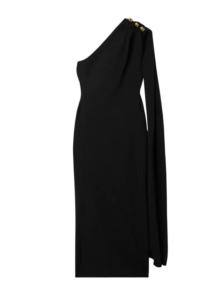 Bottega Veneta Cape-effect Embellished One-shoulder Crepe Midi Dress | Image 1 Bottega Veneta Cape-effect Embellished One-shoulder Crepe Midi Dress | Image 1