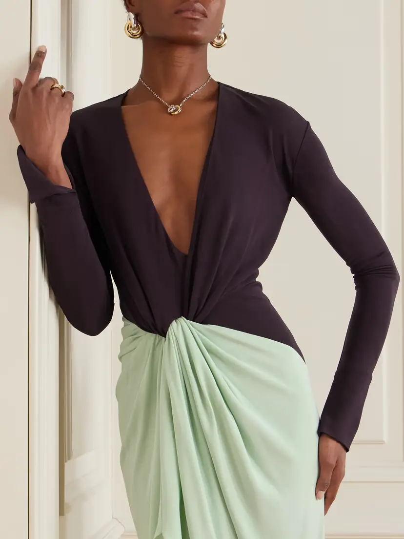 Victoria Beckham Knotted Gathered Two-tone Jersey Gown | Thumbnail 5