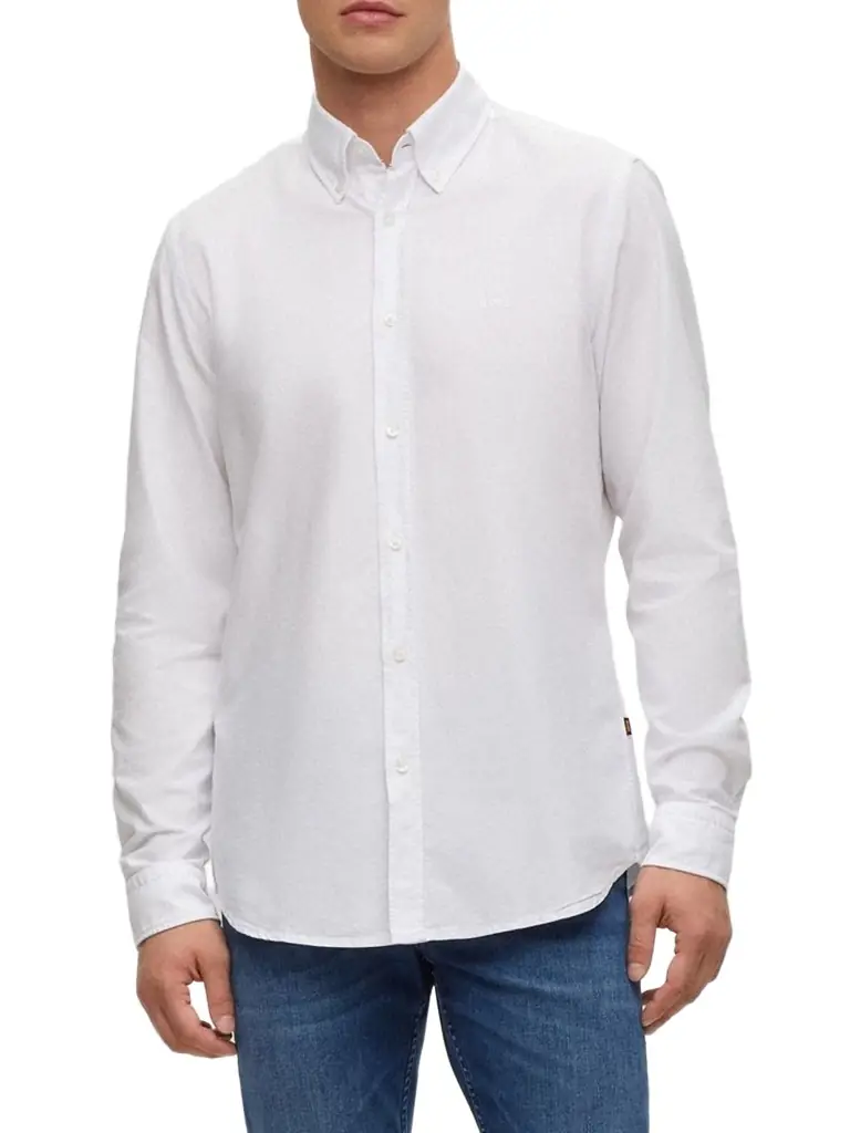 BOSS Men's Regular-Fit Shirt In Oxford Cotton - White | Image 1 BOSS Men's Regular-Fit Shirt In Oxford Cotton - White | Image 1