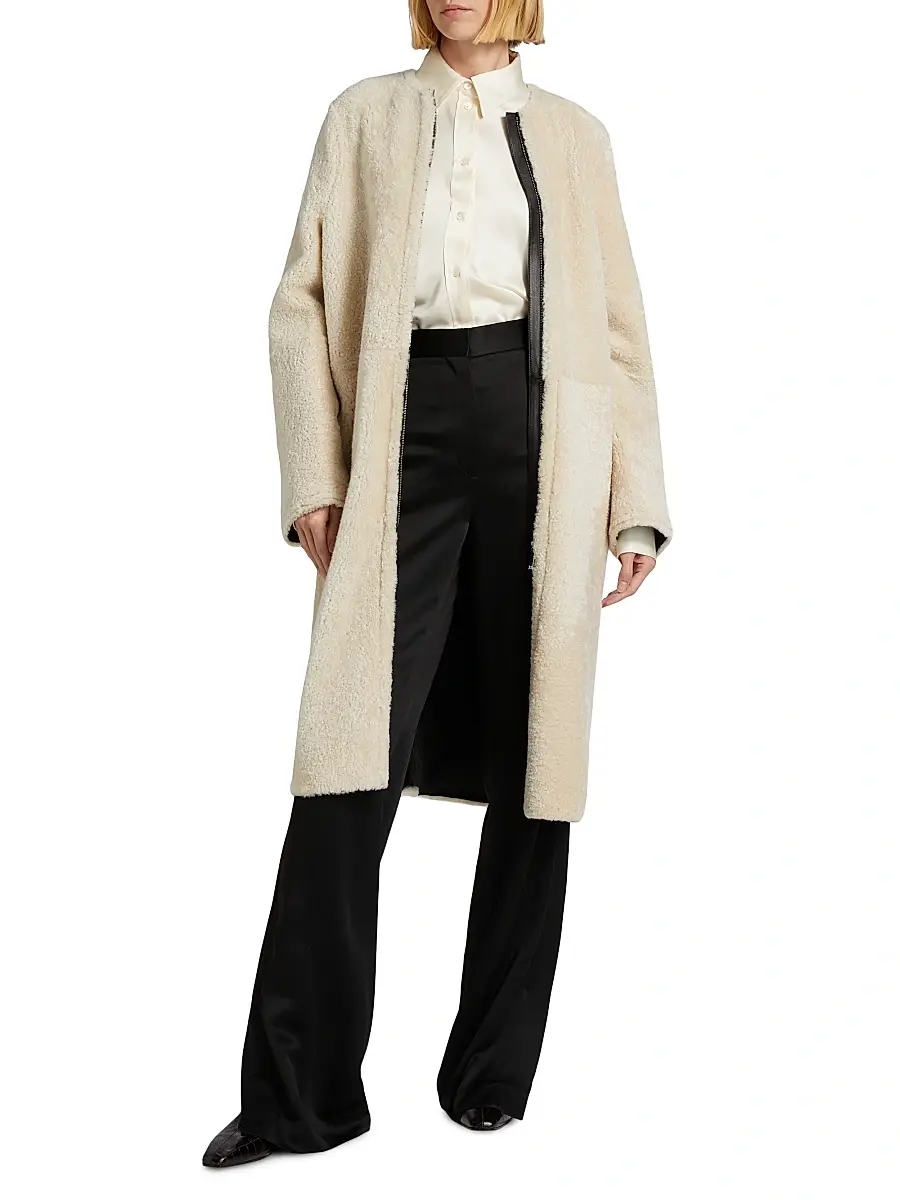 Toteme Women's Shearling Teddy Zip Coat - Cream | Thumbnail 3 Toteme Women's Shearling Teddy Zip Coat - Cream | Thumbnail 3