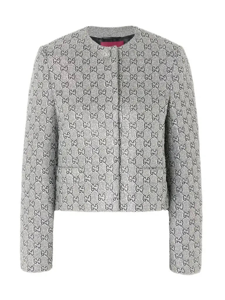 Crystal-embellished Metallic Tweed Jacket
