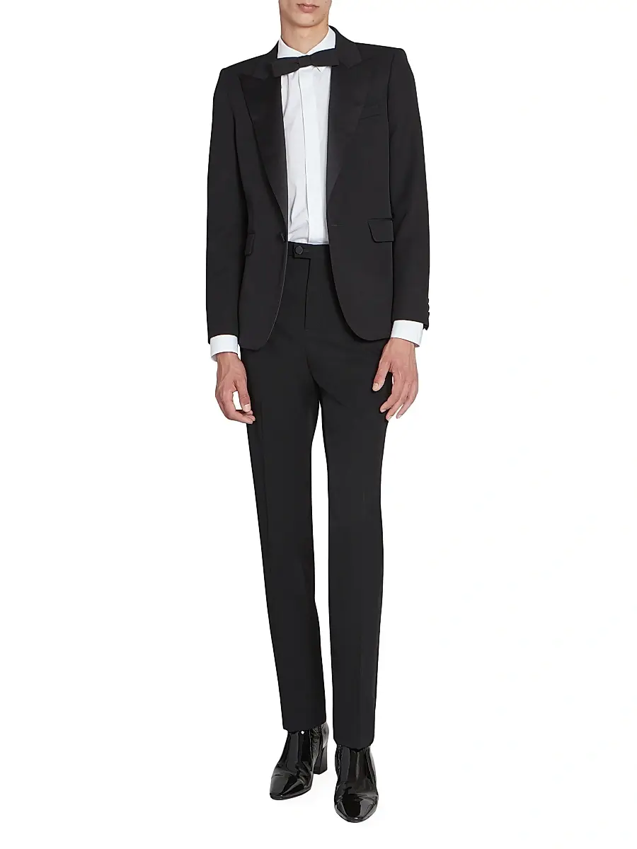 Saint Laurent Men's Rectangular Bow Tie in Faille - Black | Thumbnail 2 Saint Laurent Men's Rectangular Bow Tie in Faille - Black | Thumbnail 2