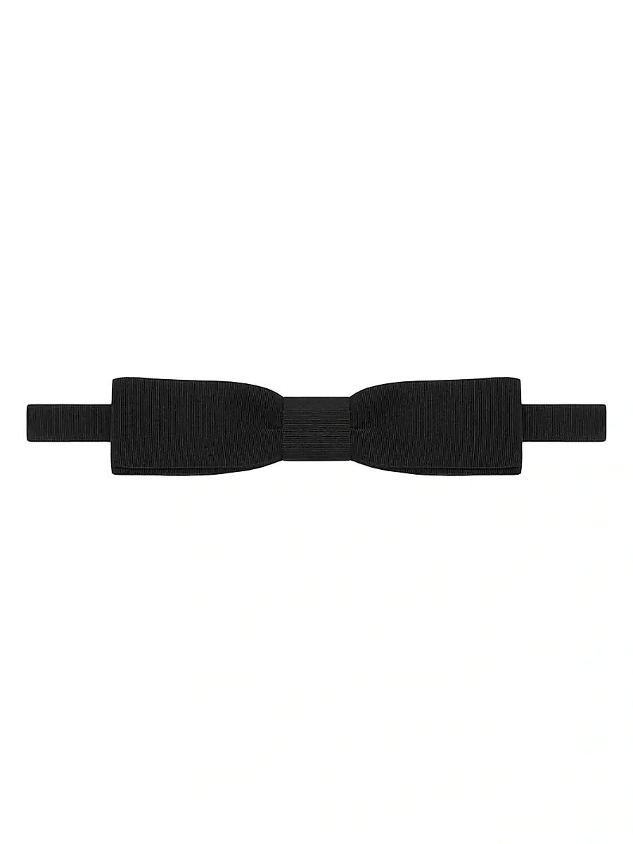 Saint Laurent Men's Rectangular Bow Tie in Faille - Black | Thumbnail 4 Saint Laurent Men's Rectangular Bow Tie in Faille - Black | Thumbnail 4